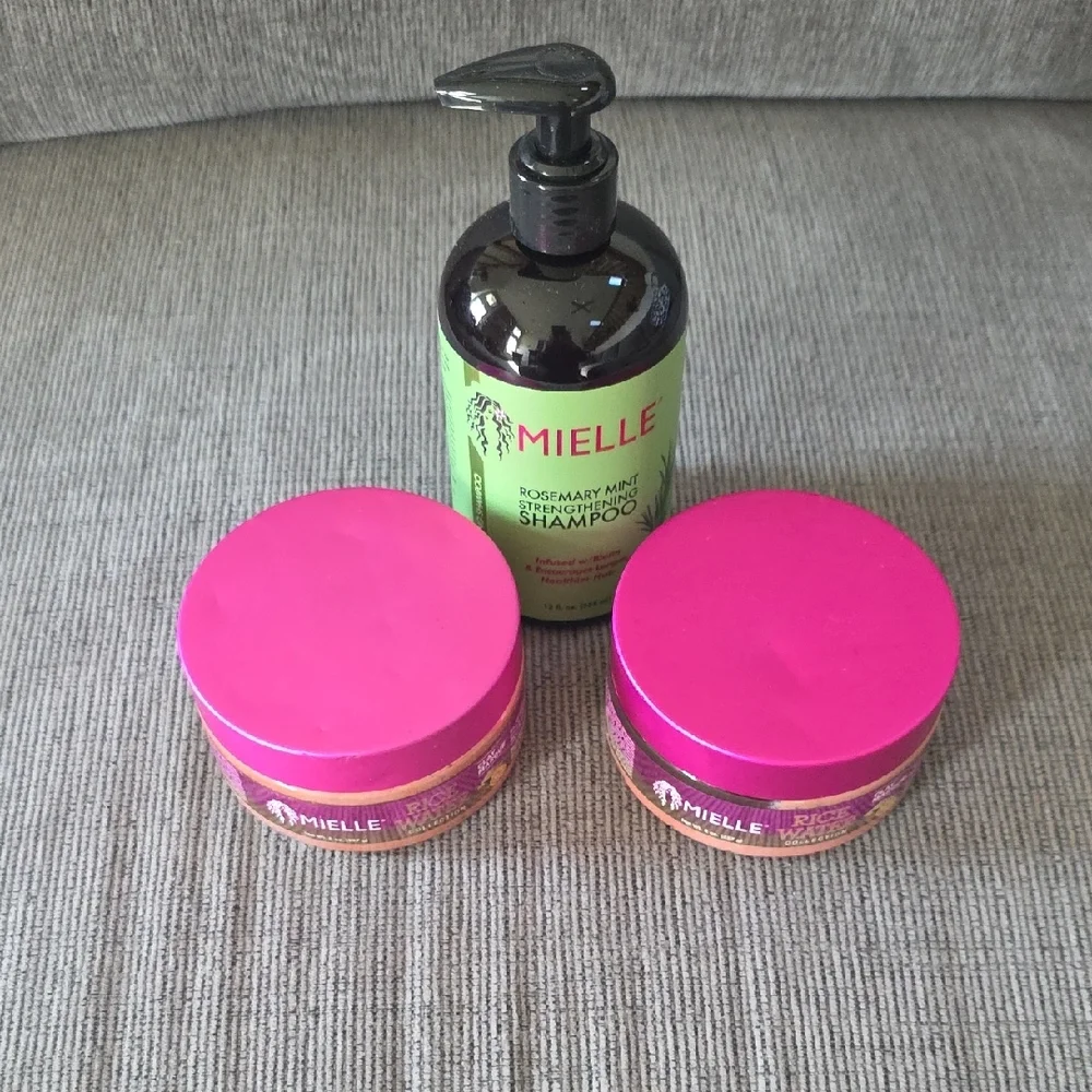 Mielle Rosemary Mint Shampoo And Rice Water Clay Masque Combo, All New, 3 Items.